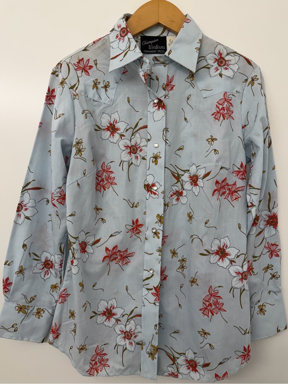 Champion Western Vintage blouse.Light Blue Floral Western Button-Down Shirt